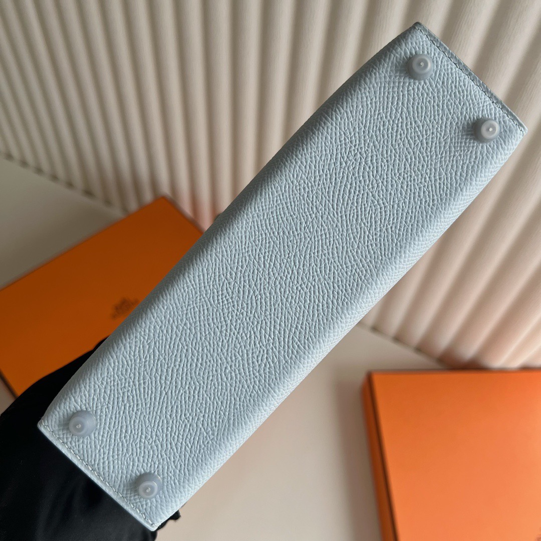 愛馬仕包包泰國旗艦店Hermès Kelly Mini Sellier Epsom T0 Bleu Brume 霧霾藍銀色五金