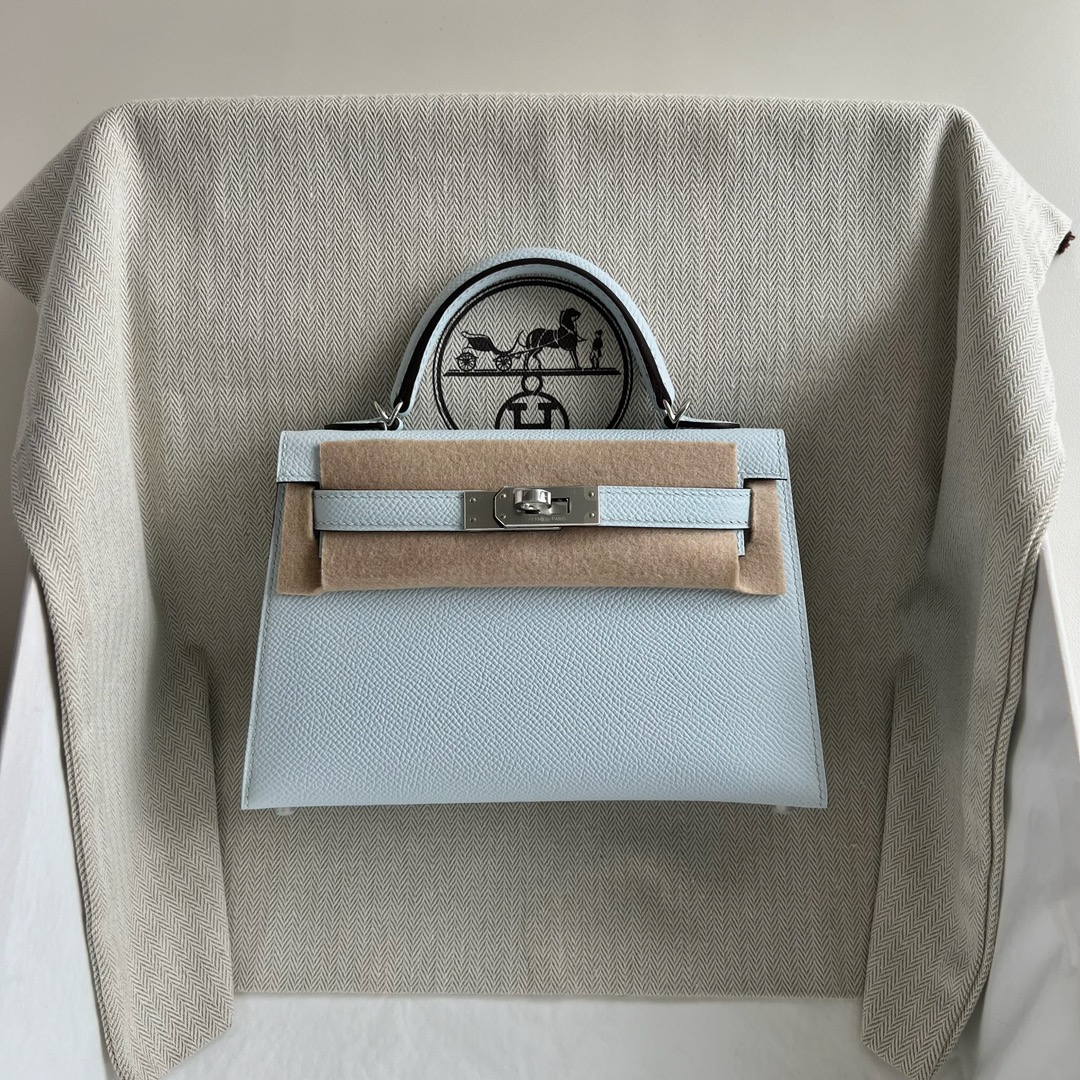 愛馬仕包包泰國旗艦店Hermès Kelly Mini Sellier Epsom T0 Bleu Brume 霧霾藍銀色五金