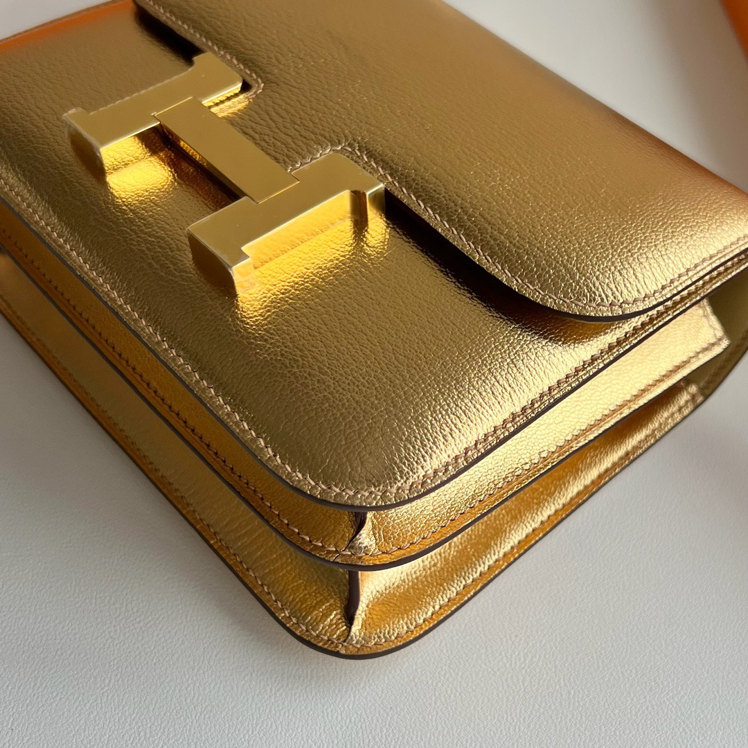 愛馬仕包包價格及圖片 Hermès Constance 18 Mirror Style 山羊皮 Y9 DORE鎏金色金色五金