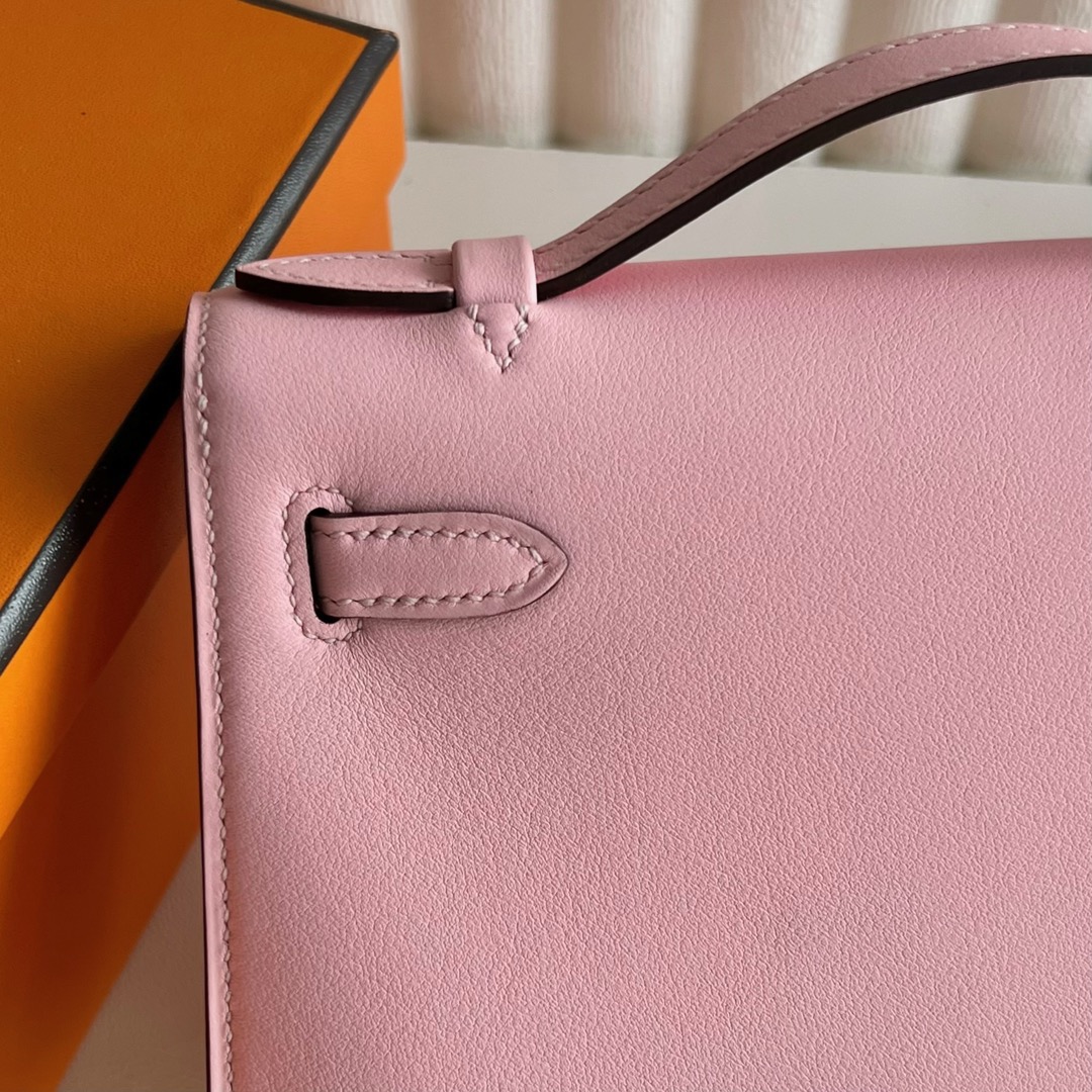 愛馬仕女包香港價格 Hermès Mini Kelly Pochette Swift 3Q Rose Sakura 新粉色銀色五金