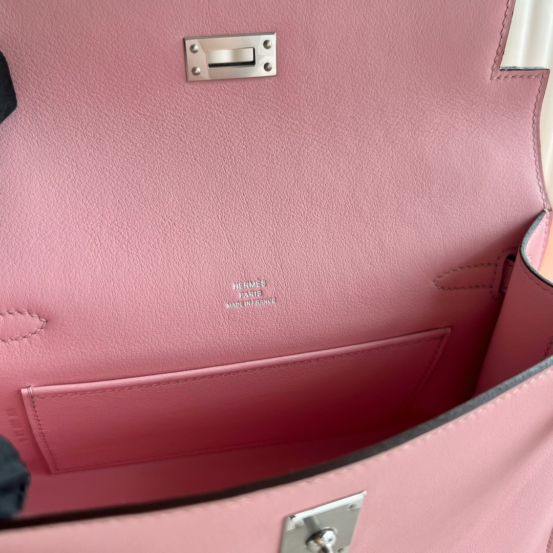 愛馬仕女包香港價格 Hermès Mini Kelly Pochette Swift 3Q Rose Sakura 新粉色銀色五金