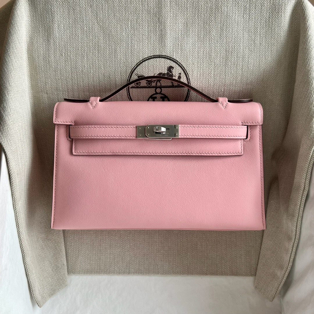 愛馬仕女包香港價格 Hermès Mini Kelly Pochette Swift 3Q Rose Sakura 新粉色銀色五金