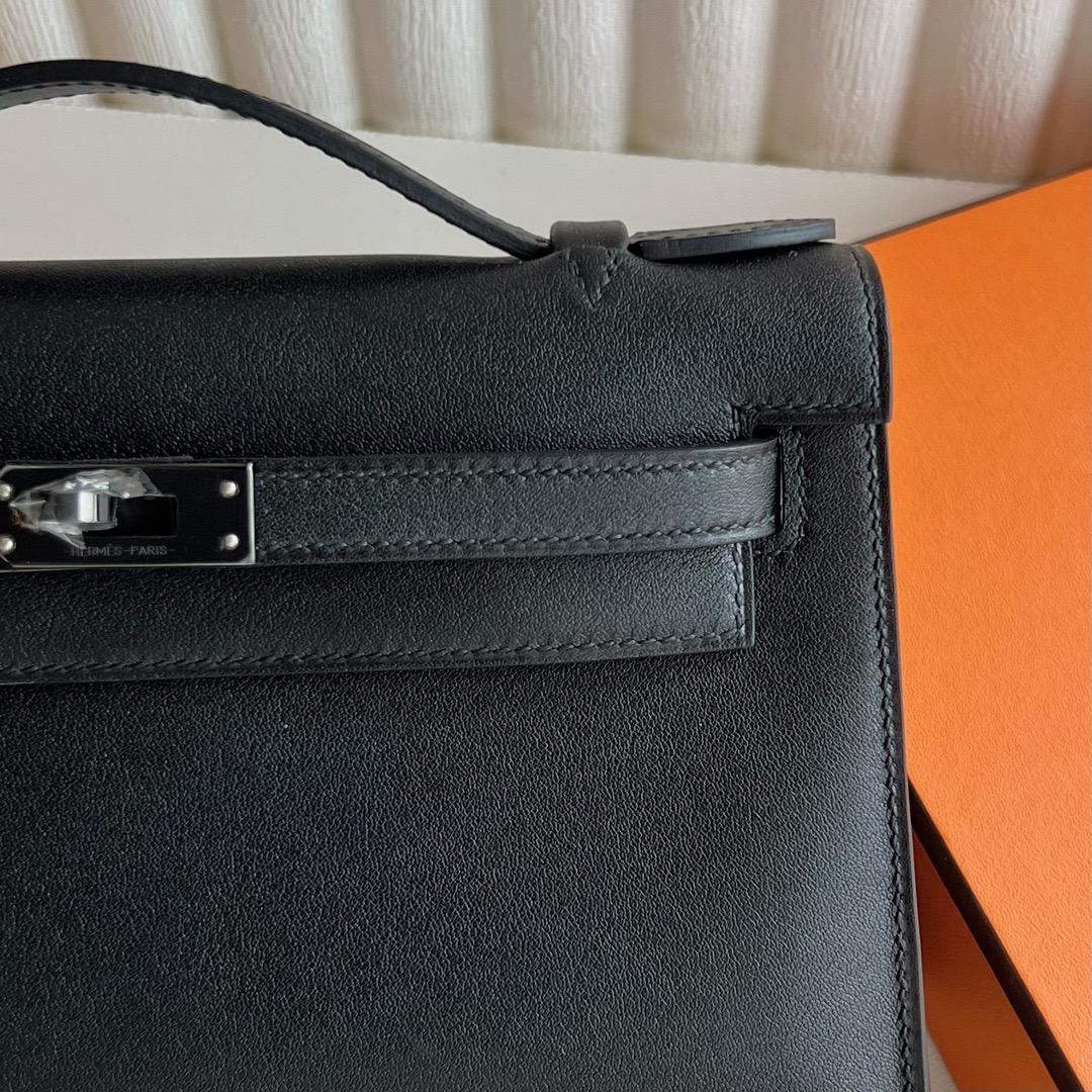 愛馬仕包包網站香港旗艦店 Hermès Mini Kelly Pochette Swift PVD 89 So Black黑色五金