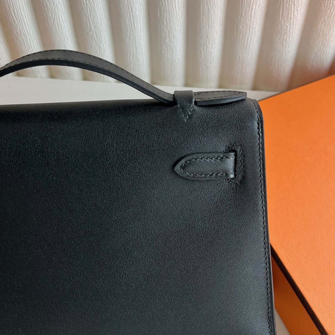 愛馬仕包包網站香港旗艦店 Hermès Mini Kelly Pochette Swift PVD 89 So Black黑色五金