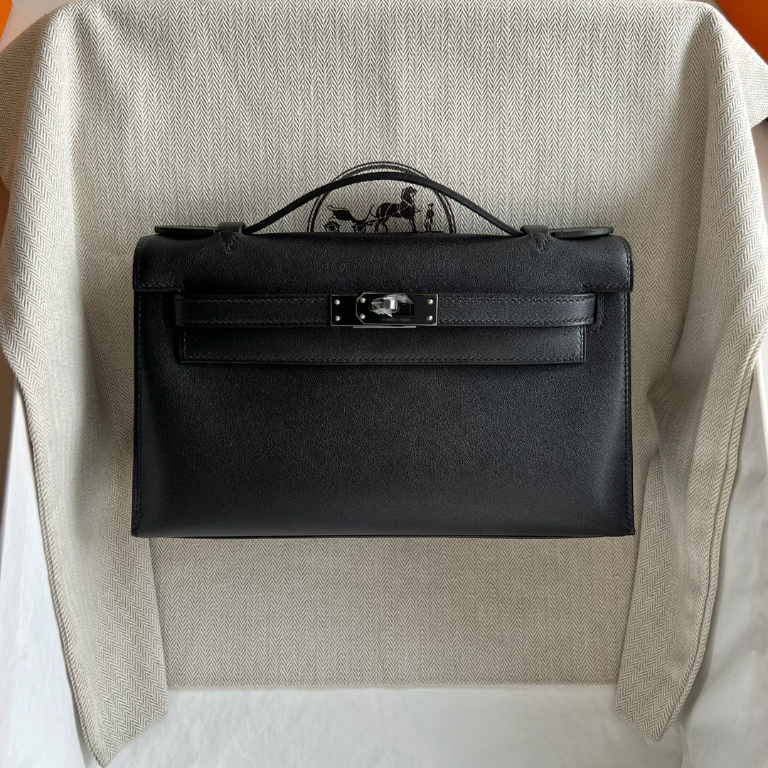 愛馬仕包包網站香港旗艦店 Hermès Mini Kelly Pochette Swift PVD 89 So Black黑色五金