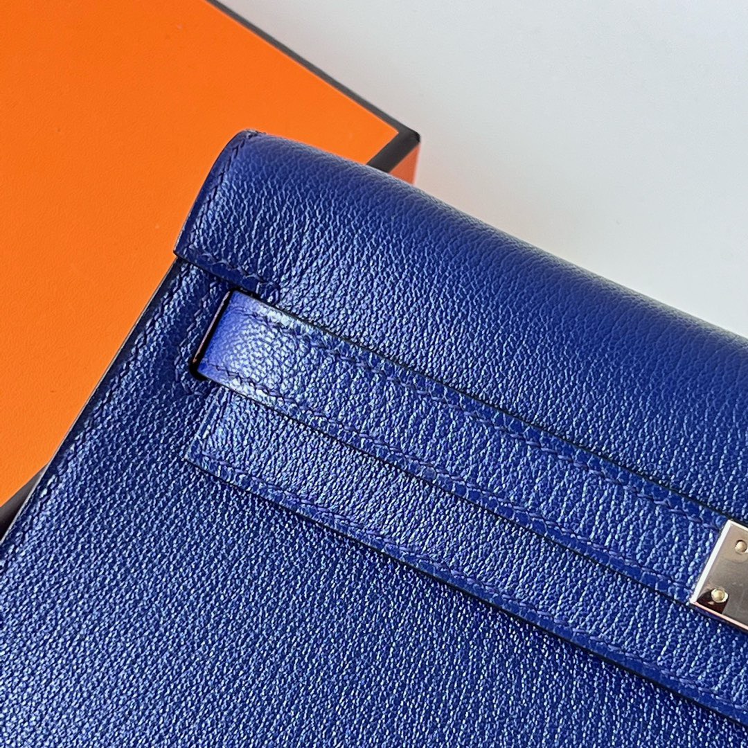愛馬仕包包網站 Hermès Kelly Elan 27 山羊皮 CK73 Bleu Saphir寶石藍銀色五金