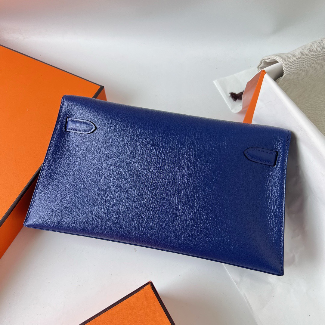 愛馬仕包包網站 Hermès Kelly Elan 27 山羊皮 CK73 Bleu Saphir寶石藍銀色五金
