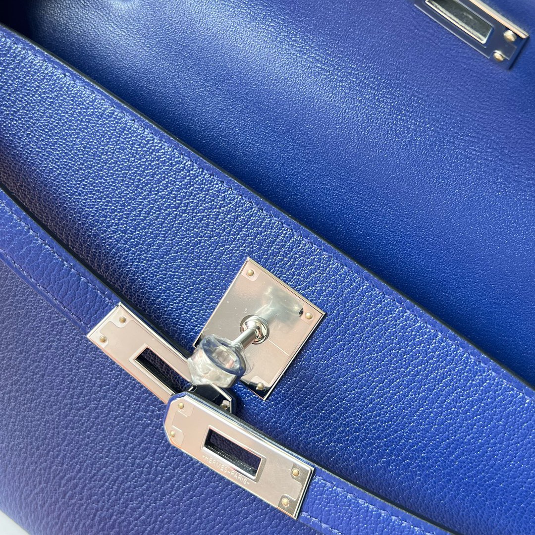 愛馬仕包包網站 Hermès Kelly Elan 27 山羊皮 CK73 Bleu Saphir寶石藍銀色五金