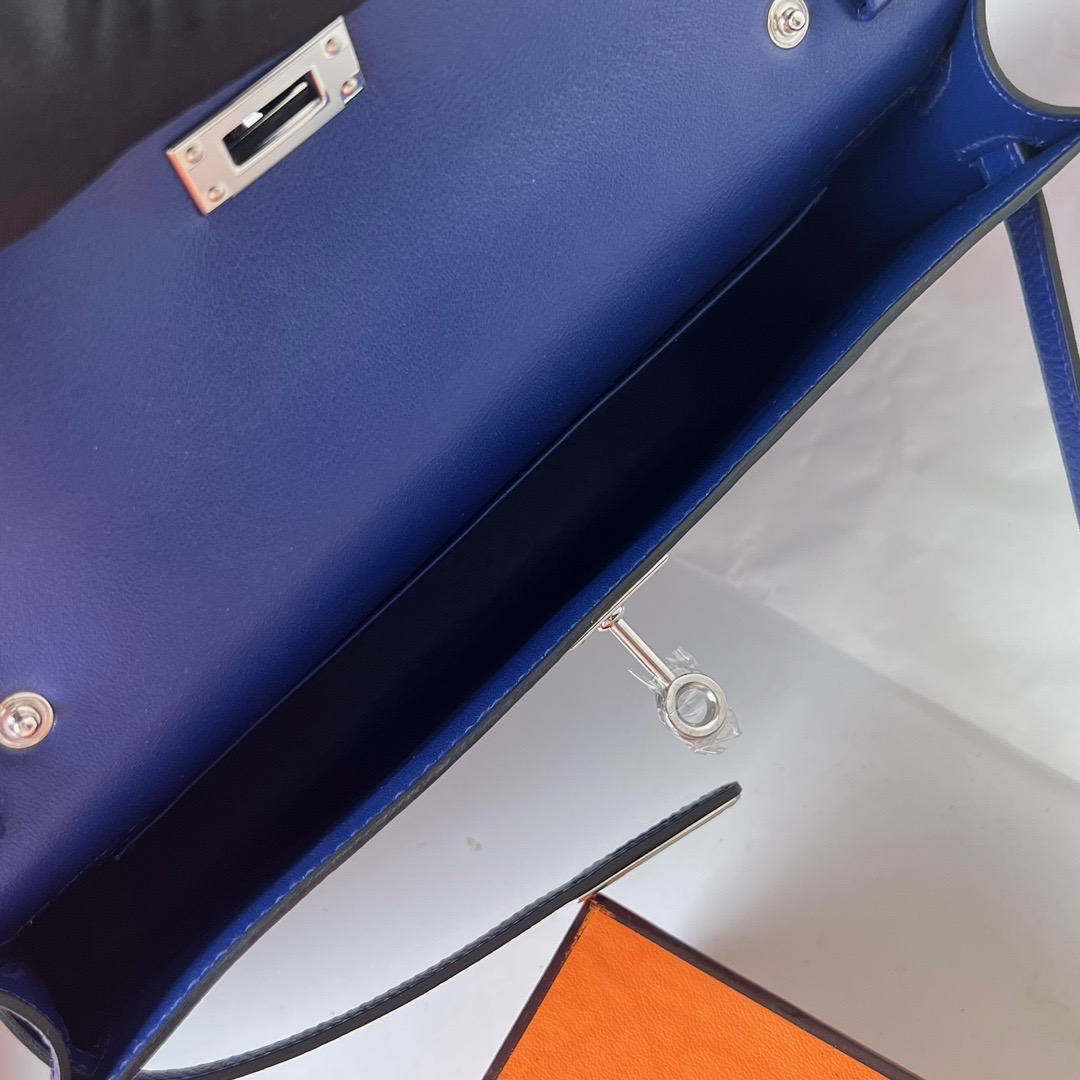 愛馬仕包包網站 Hermès Kelly Elan 27 山羊皮 CK73 Bleu Saphir寶石藍銀色五金