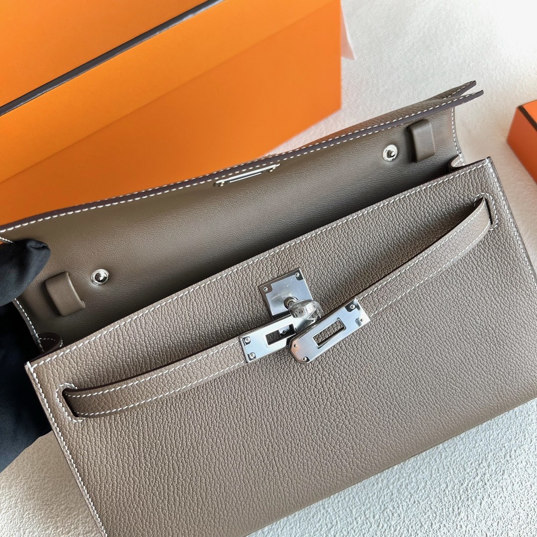 愛馬仕包包網站價格 Hermès Kelly Elan 27 山羊皮 CK18 Etoupe 大象灰銀色五金
