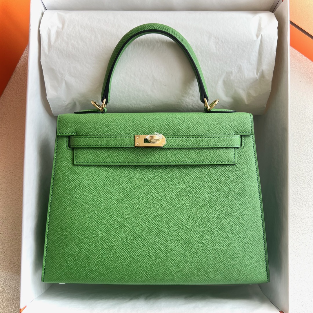 愛馬仕入門款凱莉包實拍圖 Hermès Kelly 25 Epsom A8 Vert Yucca 絲藍綠金色五金