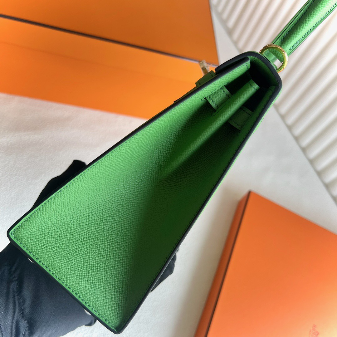 愛馬仕入門款凱莉包實拍圖 Hermès Kelly 25 Epsom A8 Vert Yucca 絲藍綠金色五金