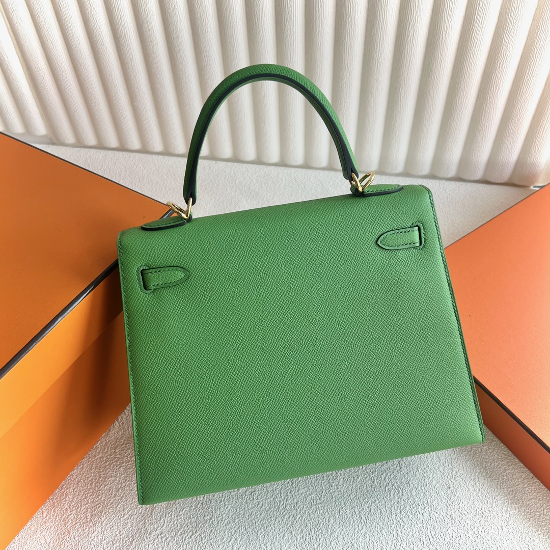 愛馬仕入門款凱莉包實拍圖 Hermès Kelly 25 Epsom A8 Vert Yucca 絲藍綠金色五金