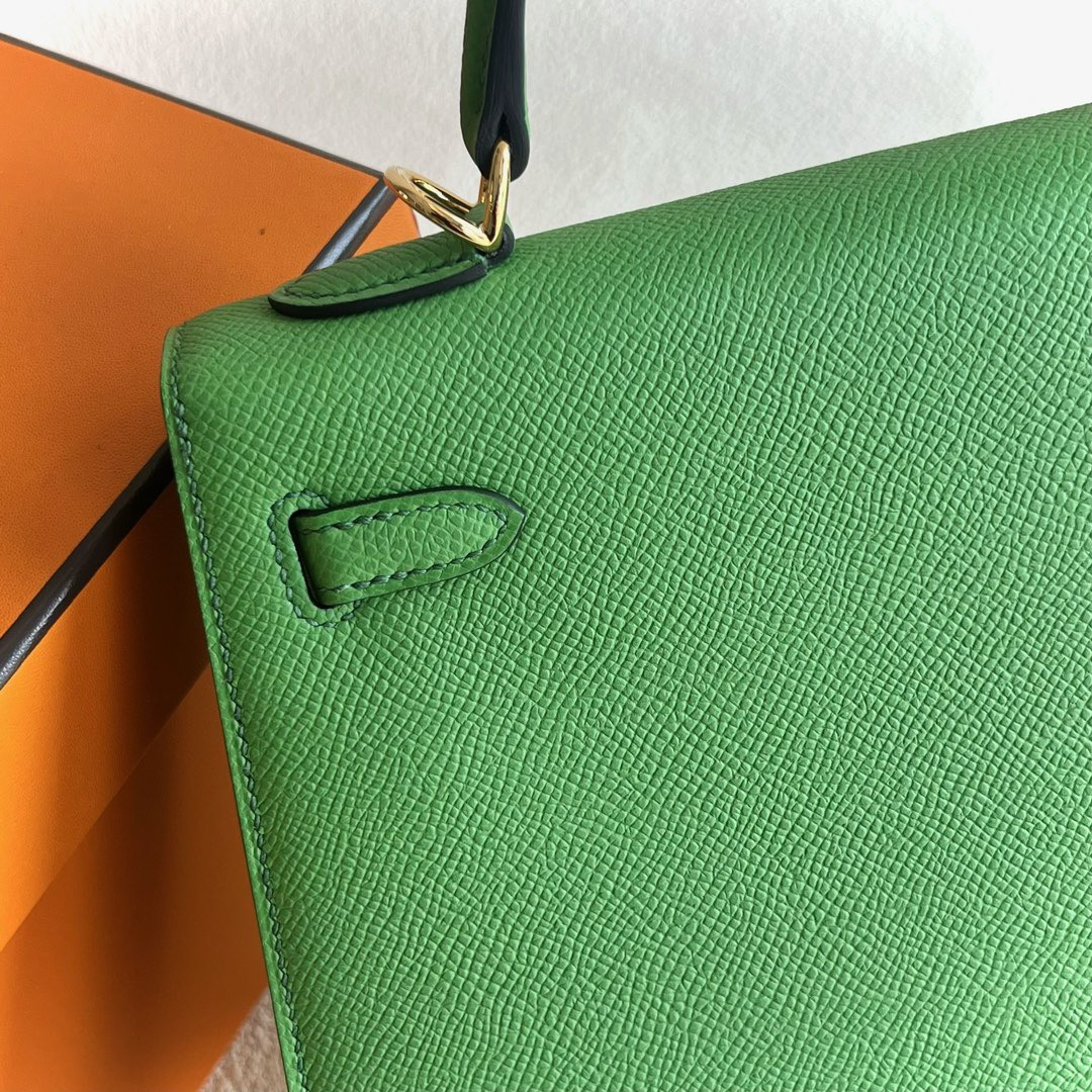 愛馬仕入門款凱莉包實拍圖 Hermès Kelly 25 Epsom A8 Vert Yucca 絲藍綠金色五金
