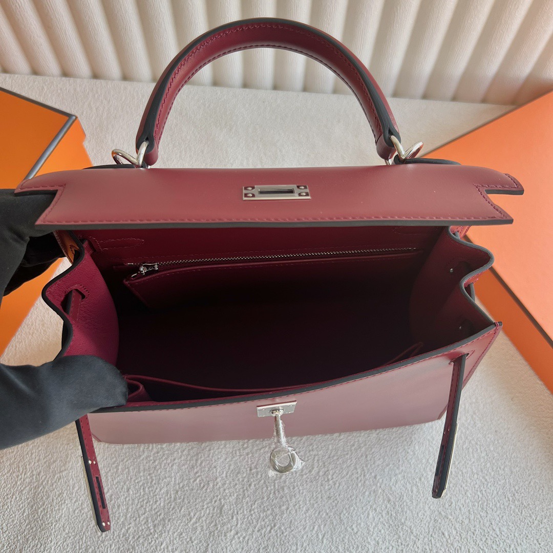 愛馬仕凱莉包多少錢 Hermès Kelly 25 Box Leather Rouge H愛馬仕紅銀色五金
