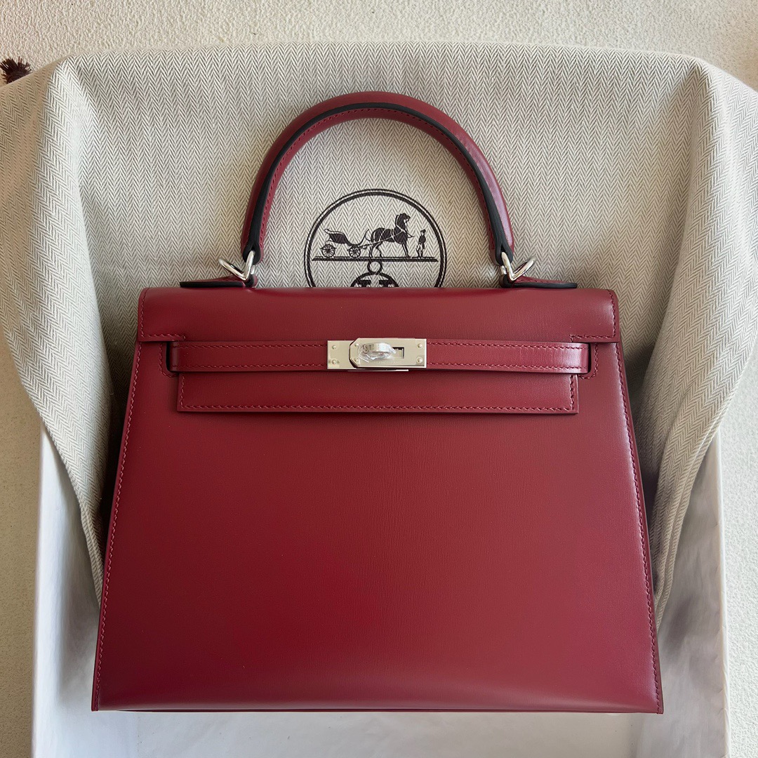 愛馬仕凱莉包多少錢 Hermès Kelly 25 Box Leather Rouge H愛馬仕紅銀色五金