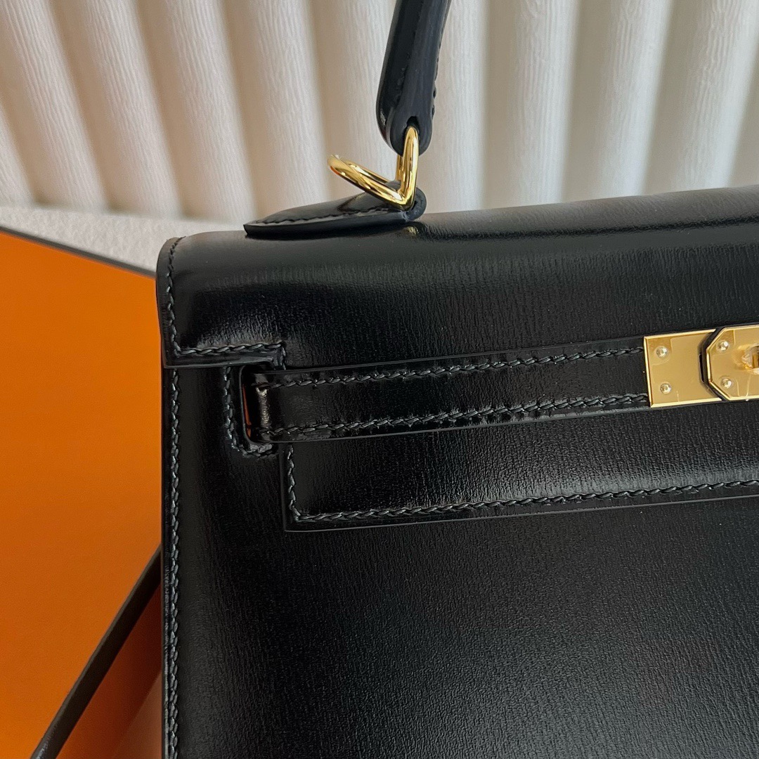 愛馬仕凱莉包包圖片 Hermès Kelly 25 Box Leather Noir 黑色金色五金