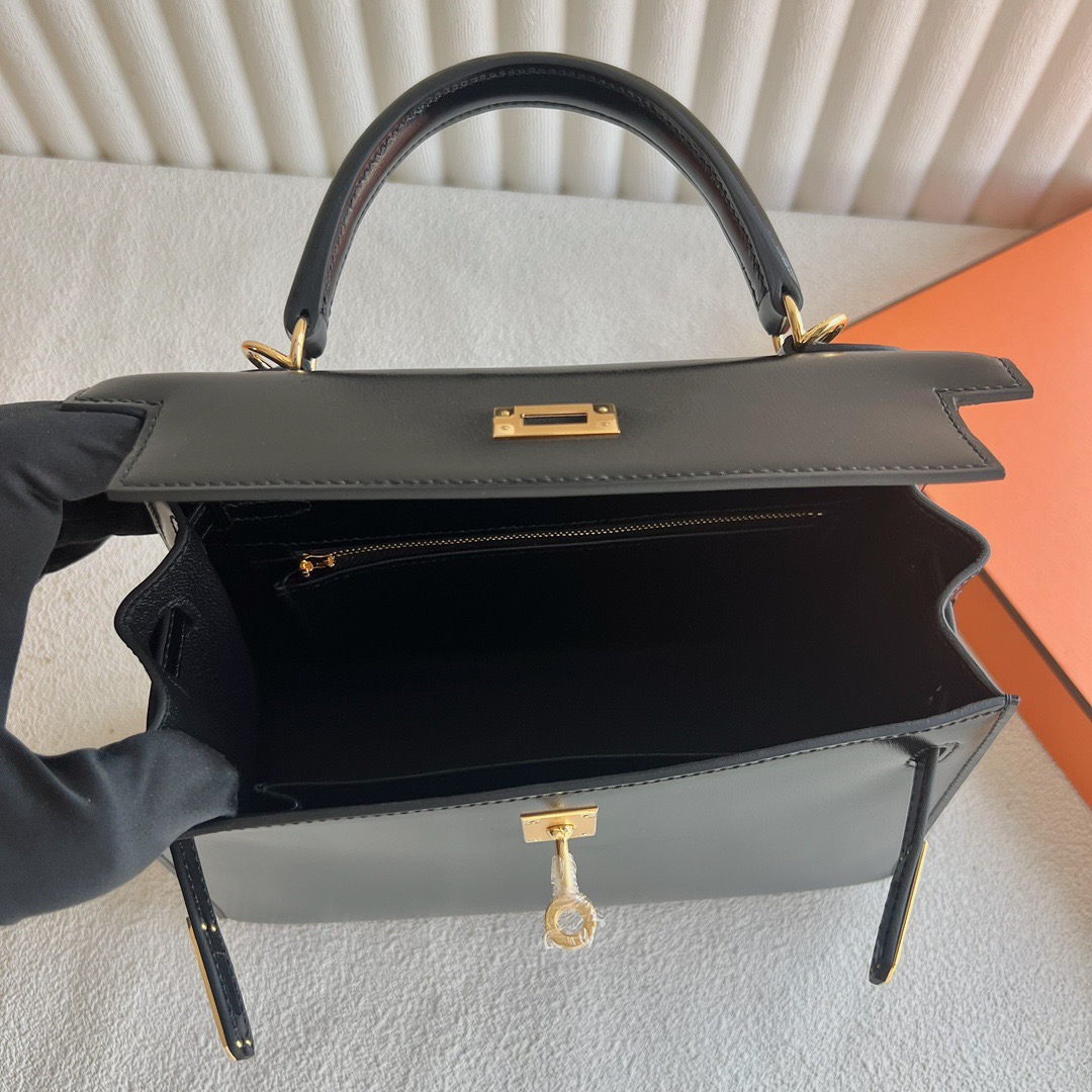 愛馬仕凱莉包包圖片 Hermès Kelly 25 Box Leather Noir 黑色金色五金