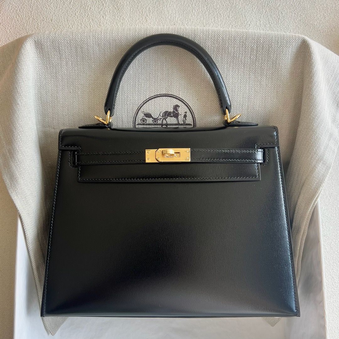 愛馬仕凱莉包包圖片 Hermès Kelly 25 Box Leather Noir 黑色金色五金