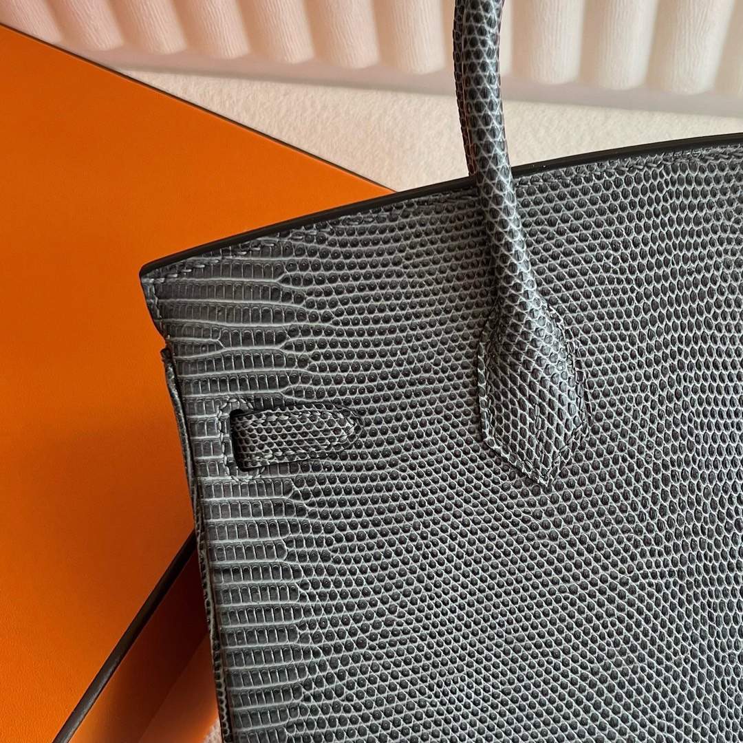 爱马仕铂金包25寸专柜价格 Hermès Birkin 25 Lizard 原厂蜥蜴皮 Gris Posce 深灰色 金色五金