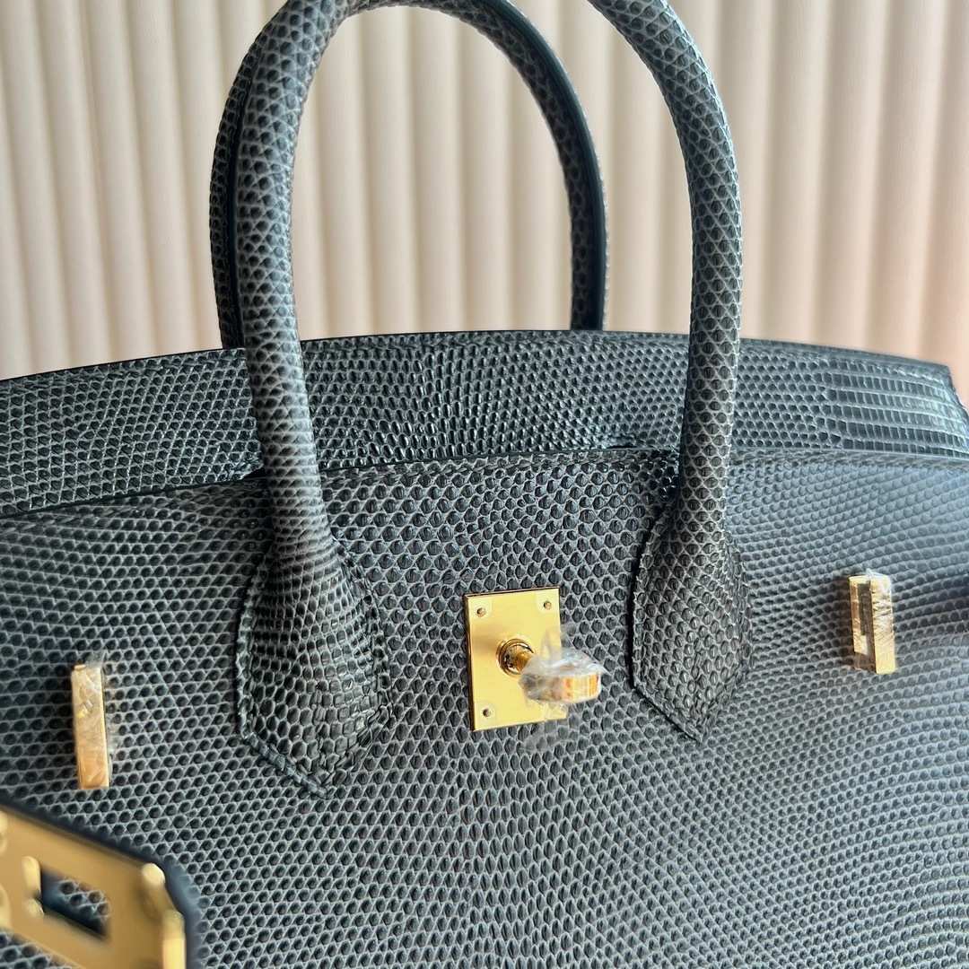 爱马仕铂金包25寸专柜价格 Hermès Birkin 25 Lizard 原厂蜥蜴皮 Gris Posce 深灰色 金色五金