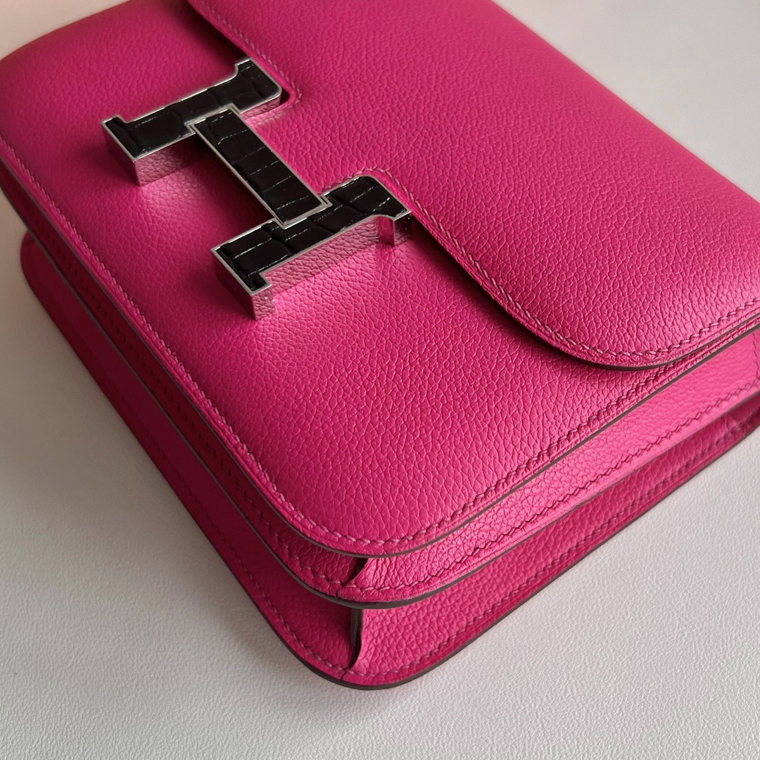 愛馬仕包包康康刻印年份 Hermès Constance 18 Evercolor 0D Rose Mexico墨西哥粉拼黑色鱷魚扣