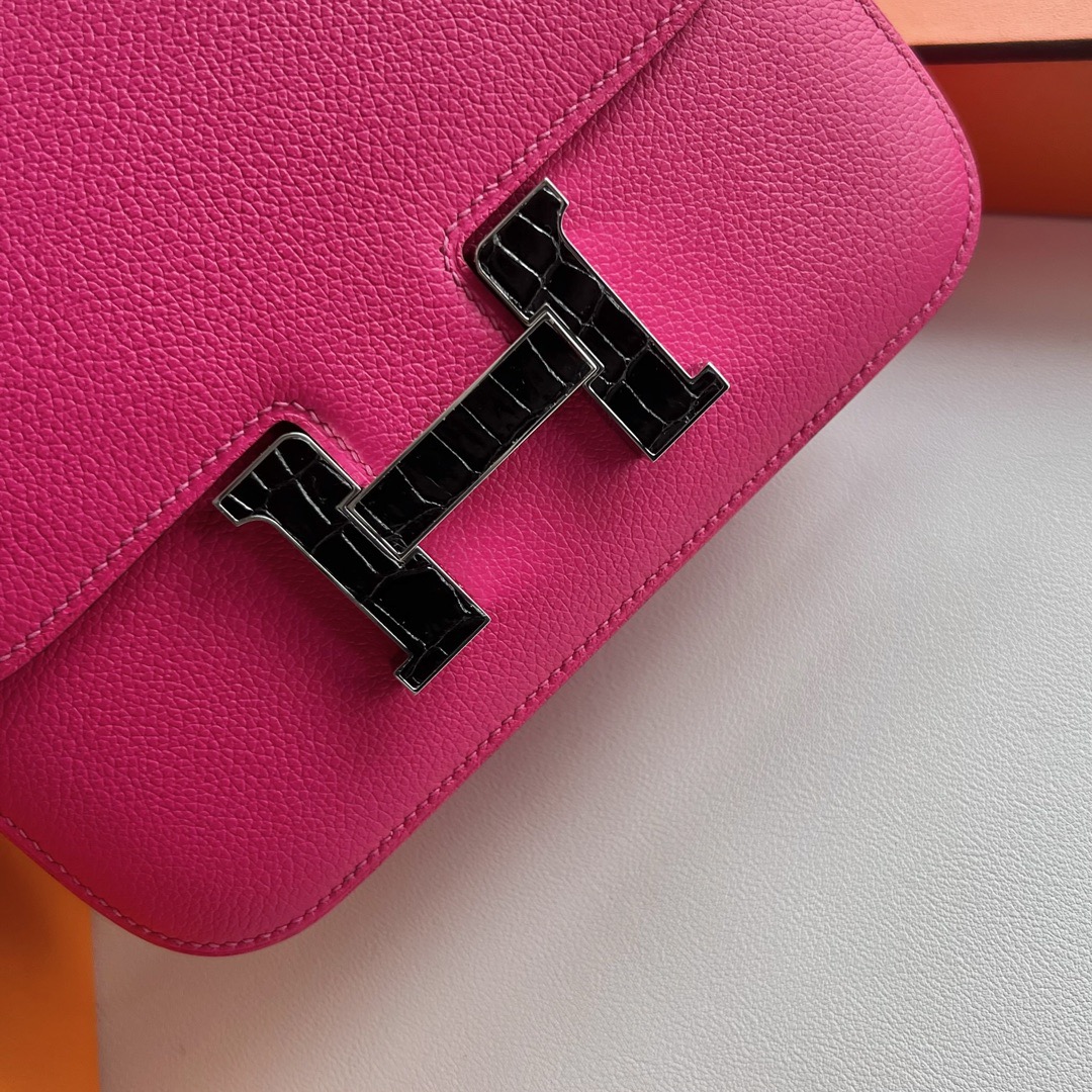 愛馬仕包包康康刻印年份 Hermès Constance 18 Evercolor 0D Rose Mexico墨西哥粉拼黑色鱷魚扣
