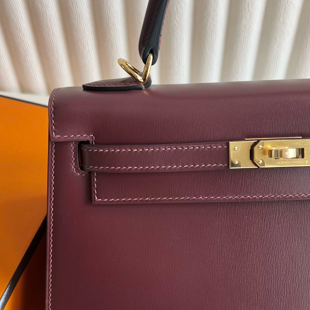 愛馬仕經典女包推薦 Hermès Kelly 25 Box Leather Bordeaux波爾多酒紅金色五金