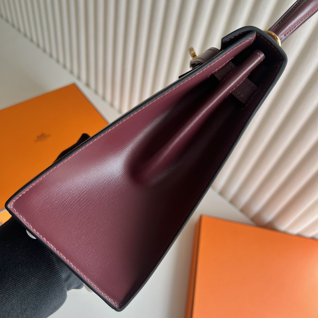 愛馬仕經典女包推薦 Hermès Kelly 25 Box Leather Bordeaux波爾多酒紅金色五金