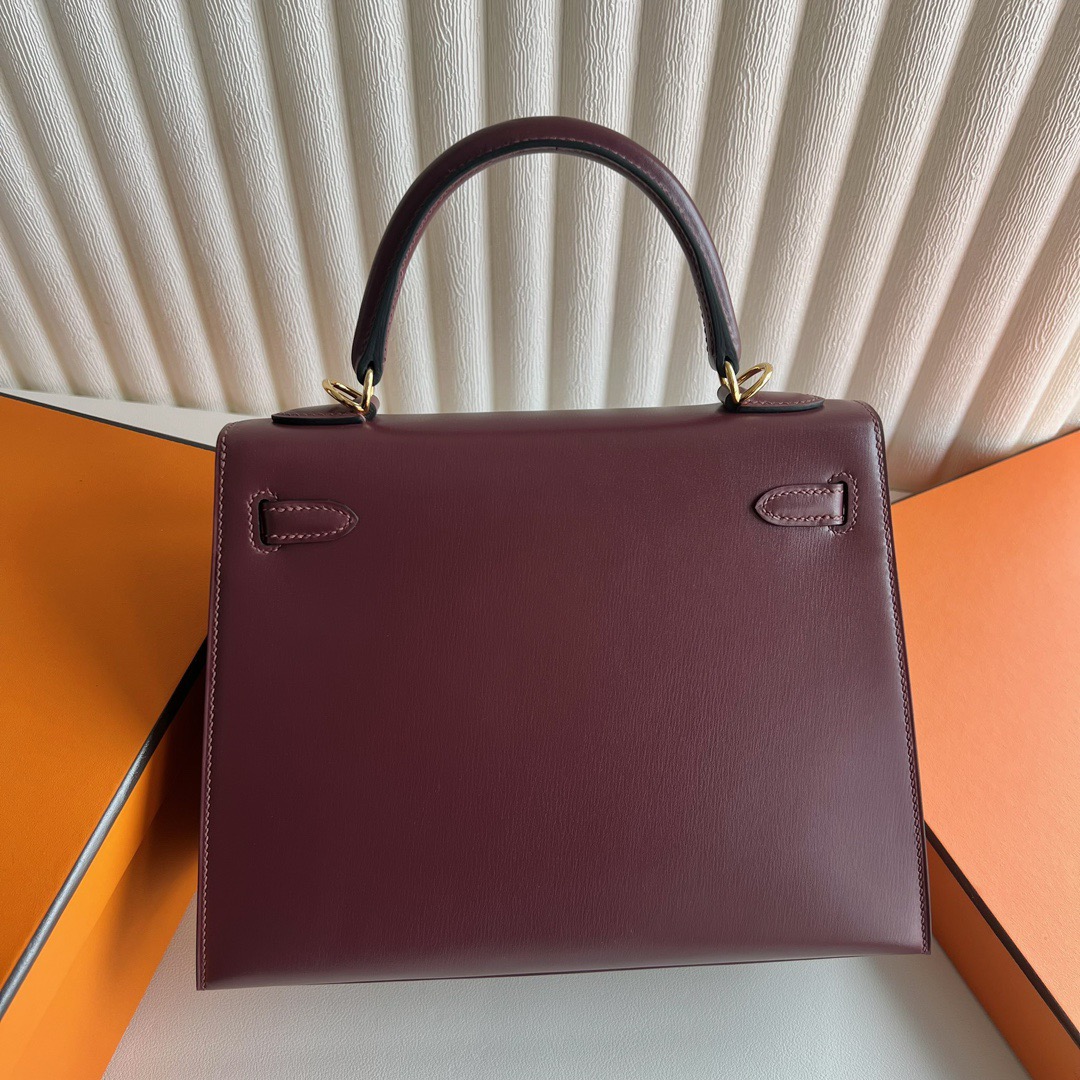 愛馬仕經典女包推薦 Hermès Kelly 25 Box Leather Bordeaux波爾多酒紅金色五金