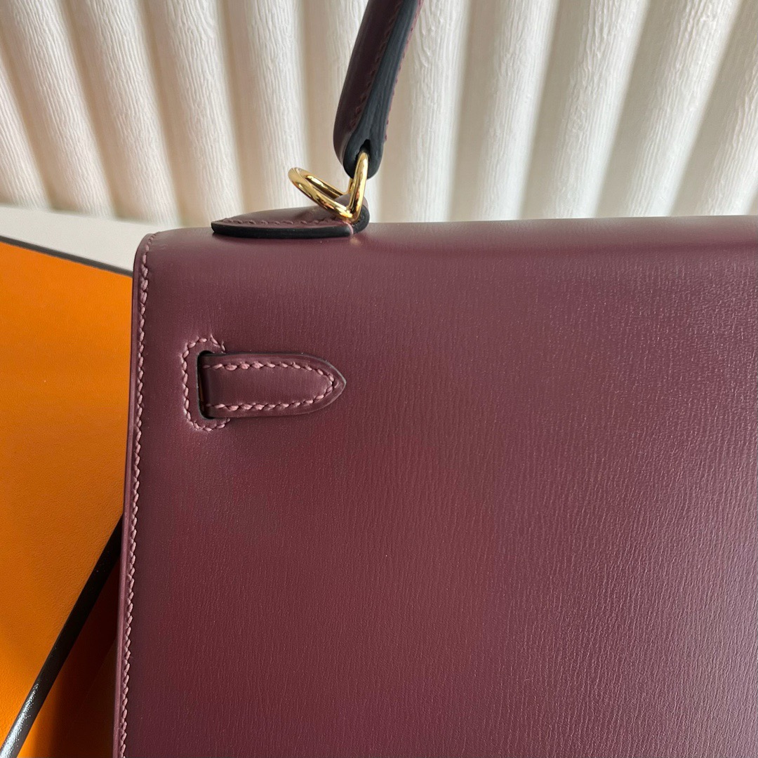 愛馬仕經典女包推薦 Hermès Kelly 25 Box Leather Bordeaux波爾多酒紅金色五金