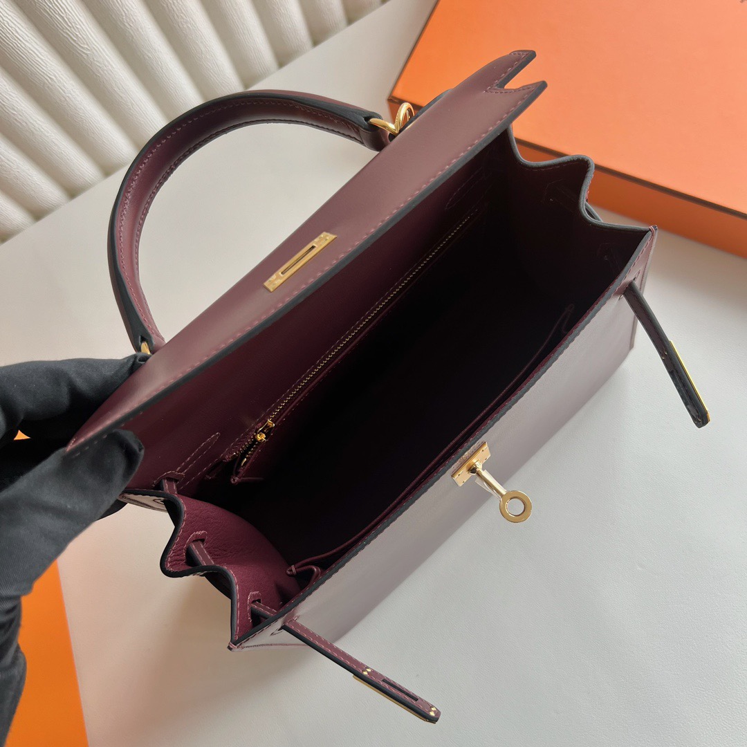 愛馬仕經典女包推薦 Hermès Kelly 25 Box Leather Bordeaux波爾多酒紅金色五金