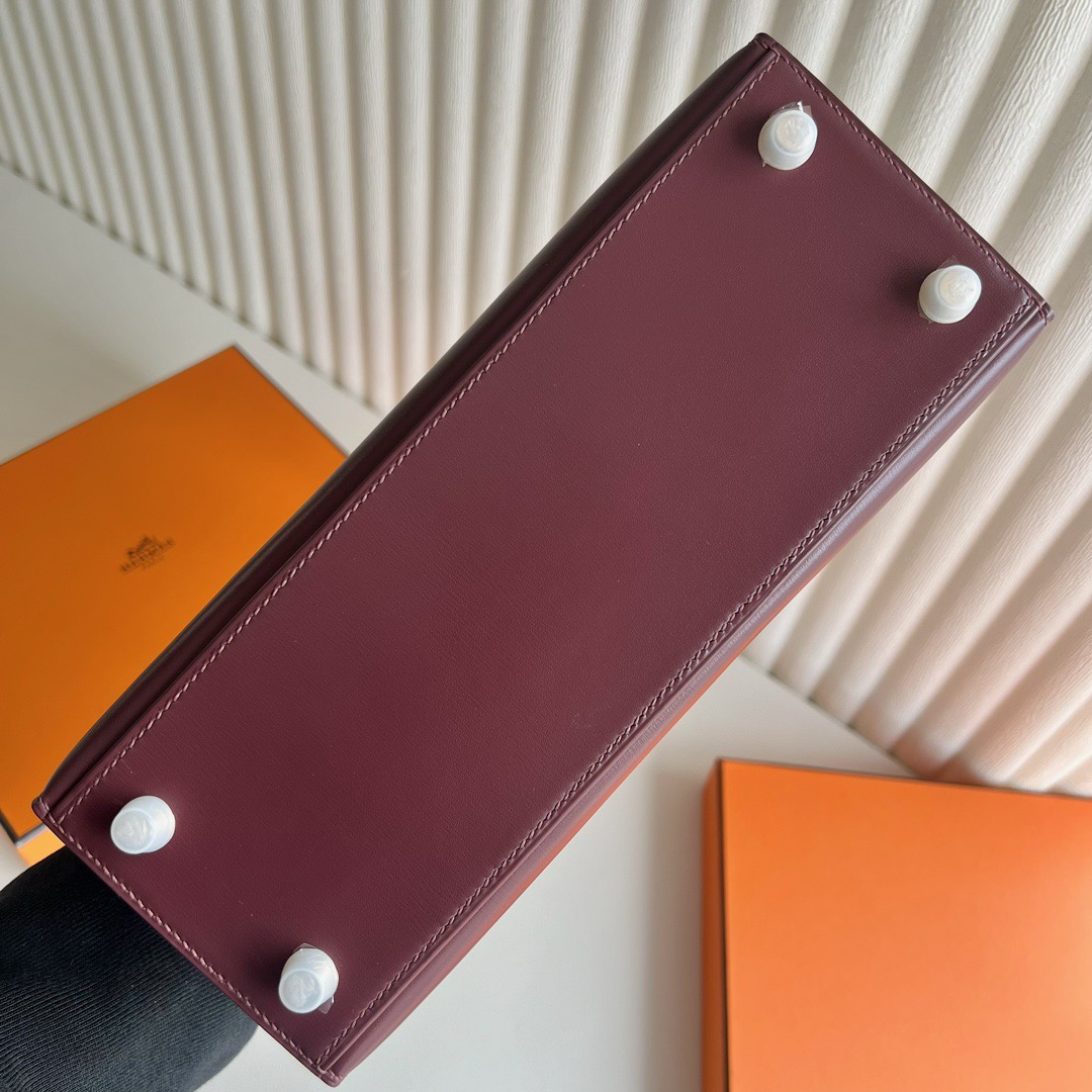 愛馬仕經典女包推薦 Hermès Kelly 25 Box Leather Bordeaux波爾多酒紅金色五金
