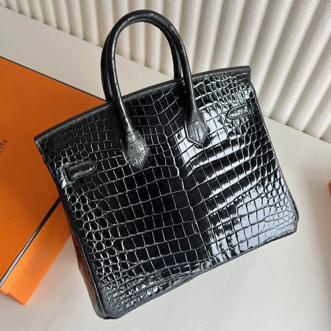 愛馬仕經典女包價格 Hermès Birkin 25 Shiny porosus crocodile 黑色霧面倒V灣鱷鱷魚皮金色五金