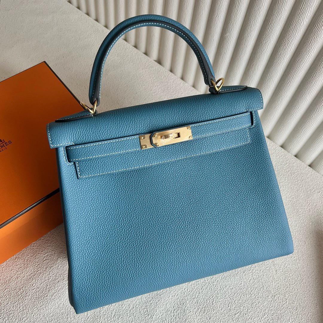 愛馬仕包包經典款女包圖片 Hermès Kelly 28 Togo Leather D2 New Bleu Jeans 新牛仔藍金色五金