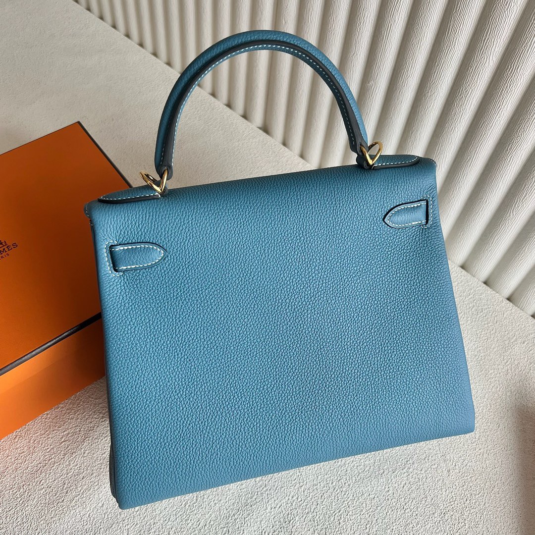 愛馬仕包包經典款女包圖片 Hermès Kelly 28 Togo Leather D2 New Bleu Jeans 新牛仔藍金色五金