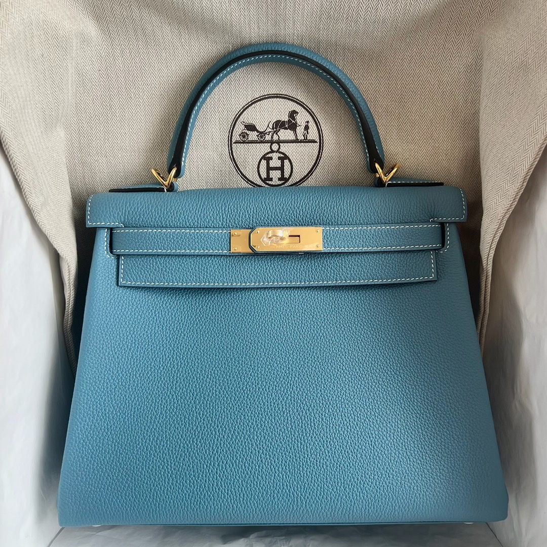 愛馬仕包包經典款女包圖片 Hermès Kelly 28 Togo Leather D2 New Bleu Jeans 新牛仔藍金色五金