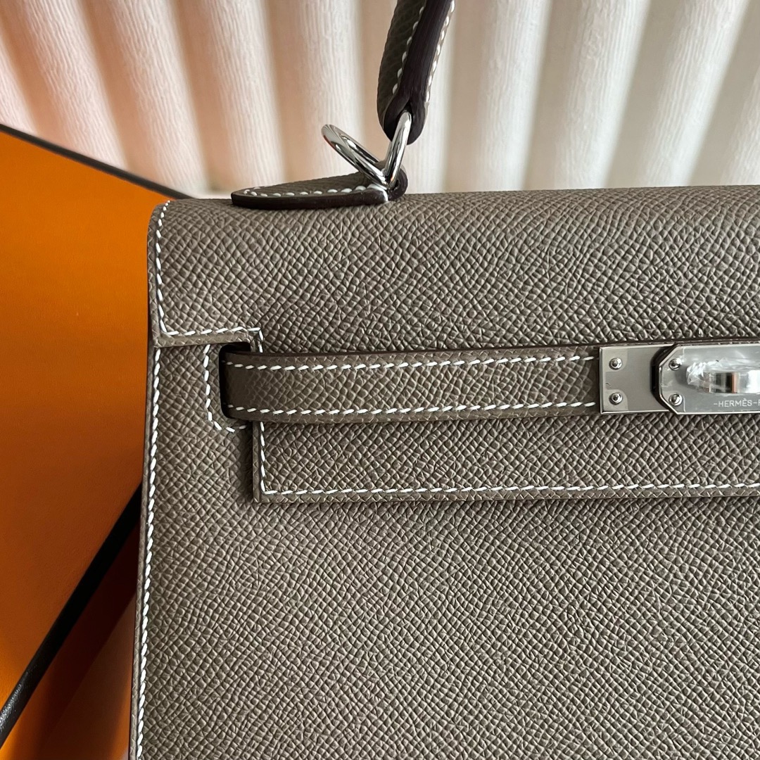 愛馬仕凱莉包正品Hermès Kelly 25 Epsom Leather CK18 Etoupe大象灰銀色五金