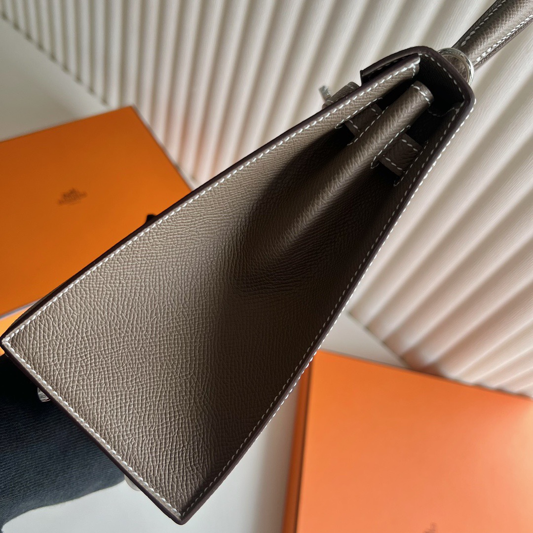 愛馬仕凱莉包正品Hermès Kelly 25 Epsom Leather CK18 Etoupe大象灰銀色五金