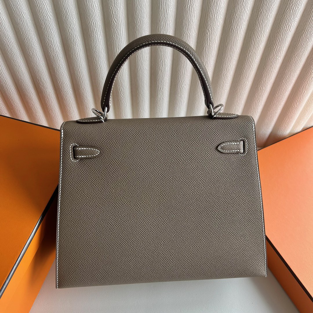 愛馬仕凱莉包正品Hermès Kelly 25 Epsom Leather CK18 Etoupe大象灰銀色五金
