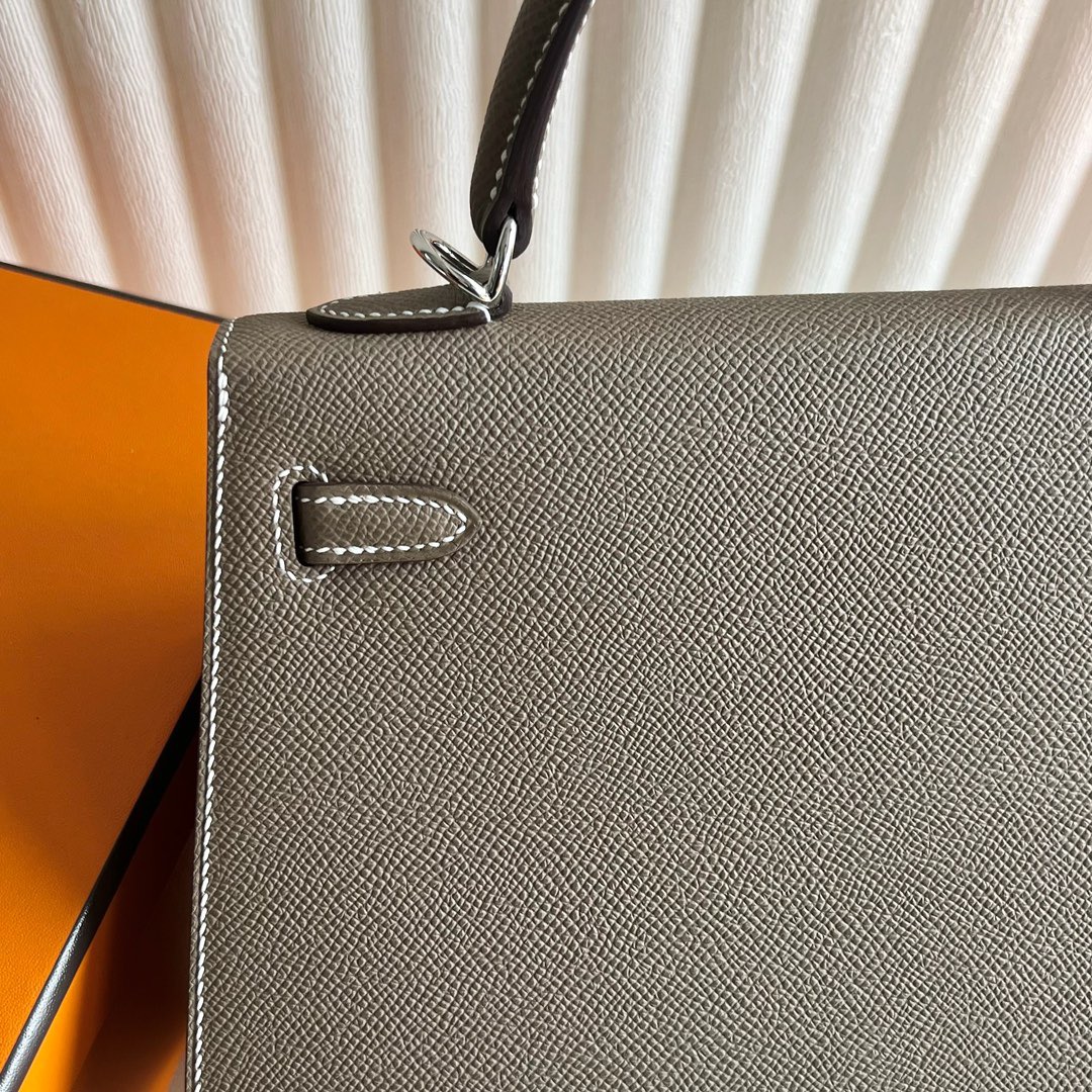 愛馬仕凱莉包正品Hermès Kelly 25 Epsom Leather CK18 Etoupe大象灰銀色五金