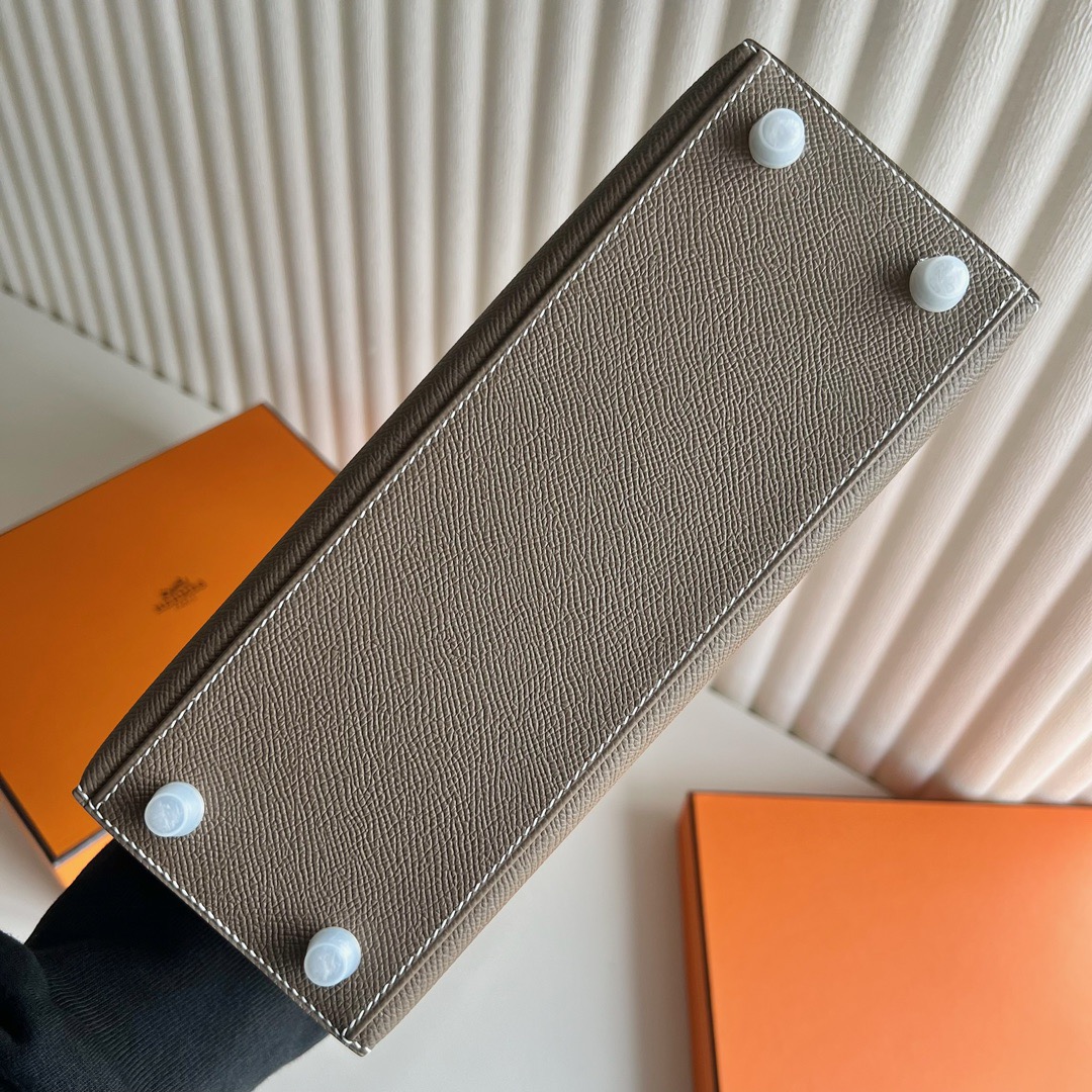 愛馬仕凱莉包正品Hermès Kelly 25 Epsom Leather CK18 Etoupe大象灰銀色五金