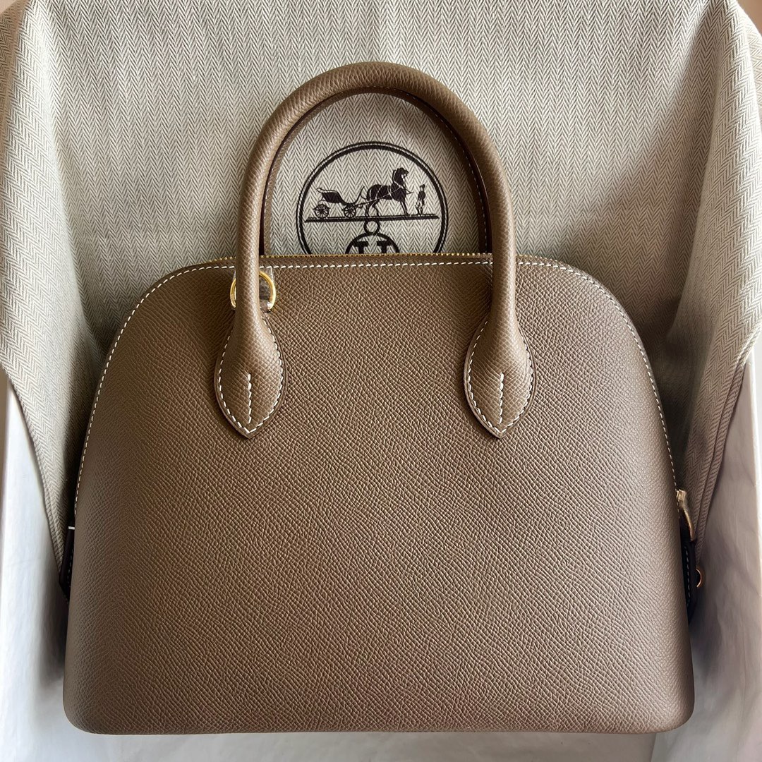 愛馬仕保齡球包25價格 Hermès Bolide 25 Epsom Etoupe大象灰 金色五金