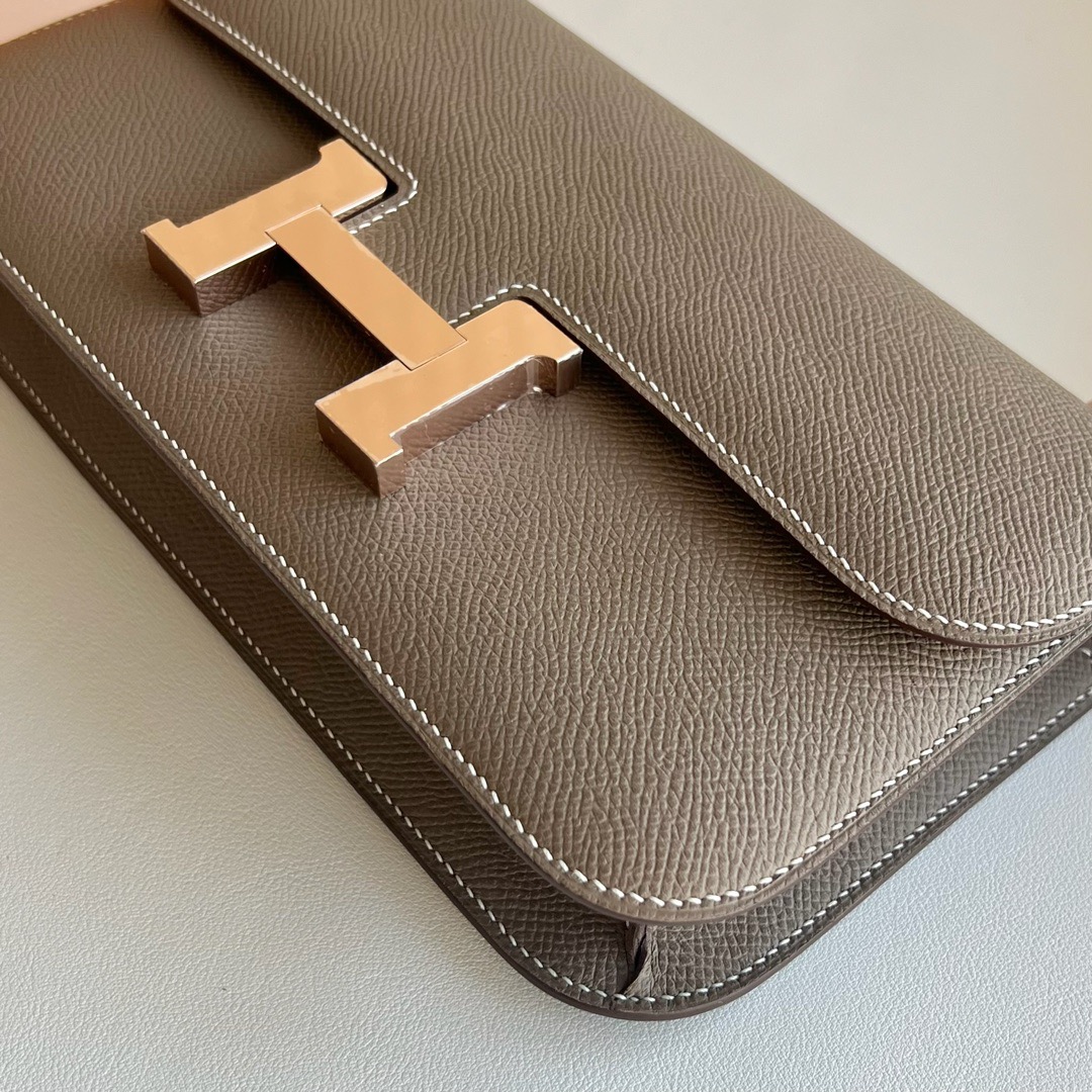 愛馬仕空姐包價格 Hermès Constance Elan Mirror Style Epsom Etoupe大象灰 玫瑰金色五金