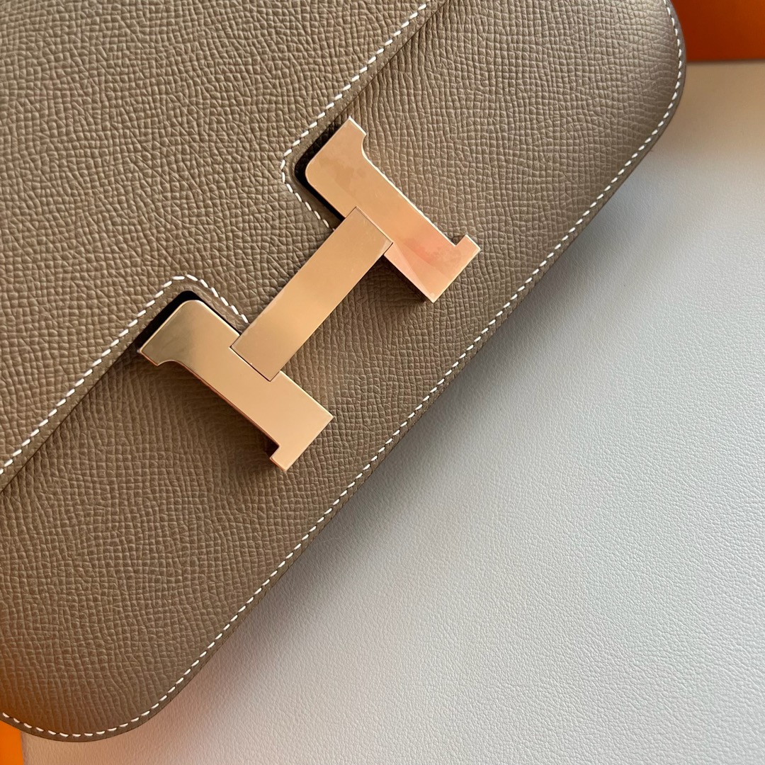 愛馬仕空姐包價格 Hermès Constance Elan Mirror Style Epsom Etoupe大象灰 玫瑰金色五金
