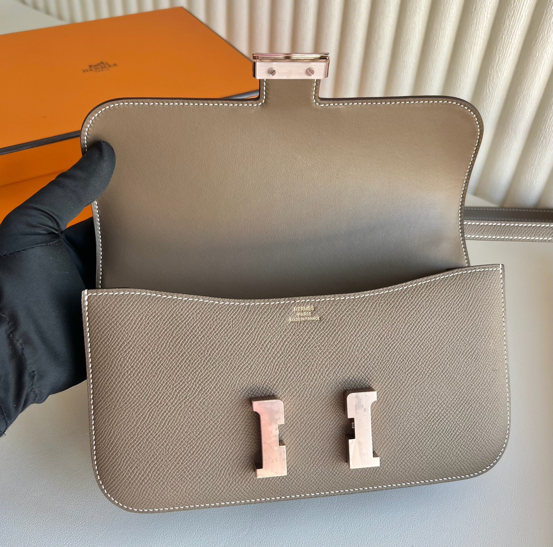 愛馬仕空姐包價格 Hermès Constance Elan Mirror Style Epsom Etoupe大象灰 玫瑰金色五金