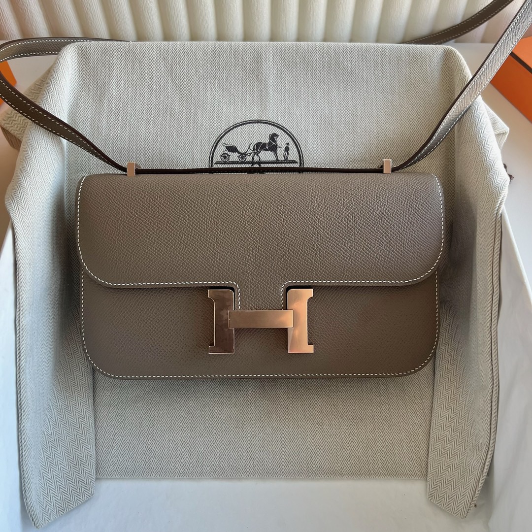 愛馬仕空姐包價格 Hermès Constance Elan Mirror Style Epsom Etoupe大象灰 玫瑰金色五金