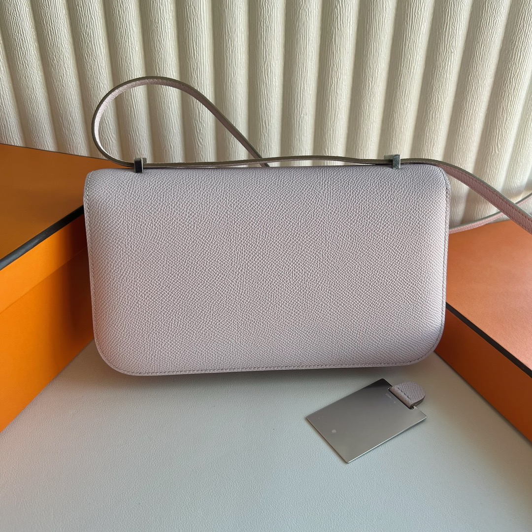 愛馬仕奢侈品牌包包 Hermès Constance Elan Mirror Style Epsom 09 Mauve Pale夢幻粉紫 銀色五金