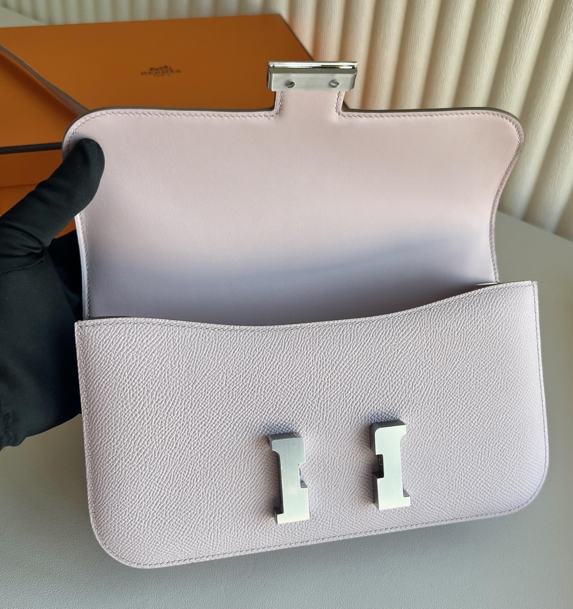 愛馬仕奢侈品牌包包 Hermès Constance Elan Mirror Style Epsom 09 Mauve Pale夢幻粉紫 銀色五金