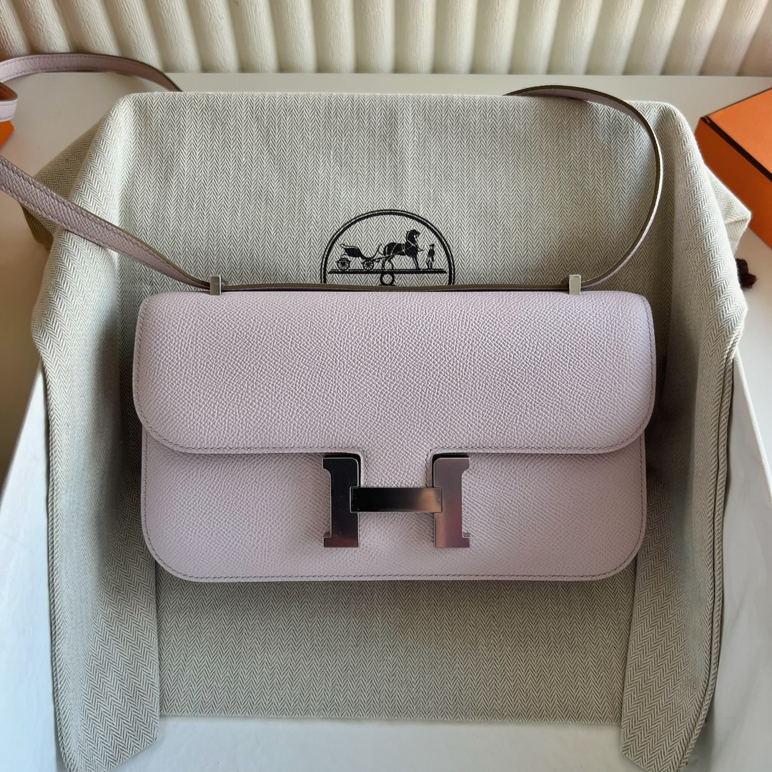愛馬仕奢侈品牌包包 Hermès Constance Elan Mirror Style Epsom 09 Mauve Pale夢幻粉紫 銀色五金